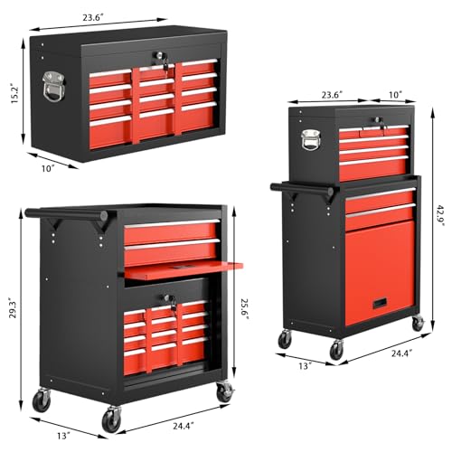 Image of 8-Drawer Rolling Tool Chest Tool Box,Removable Tool Storage Cabinet with 4 Wheels and Drawers,2 in 1 Portable Toolbox Organizer, Tool Chest with Lockable Drawer Gifts for Men (BlackRed)