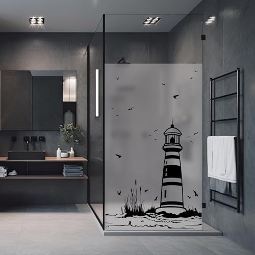 Wandtattoo Loft Sichtschutzfolie Duschkabine mit maritimem Leuchtturm...
