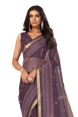 Image of MIRCHI FASHION Kota Doria Cotton Saree with Blouse Piece | Paisley Block Printed Saree for Women | Traditional Ethnic Daily Wear Summer Saree