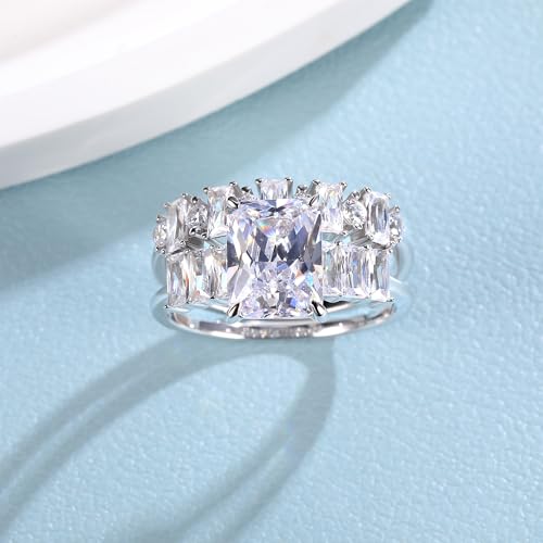 VOLUKA Solid 925 Silver CZ Promise Ring Set White Gold Plated Cubic Zirconia Wedding Engagement Ring For Women Trendy Rectangular Cut Ring3