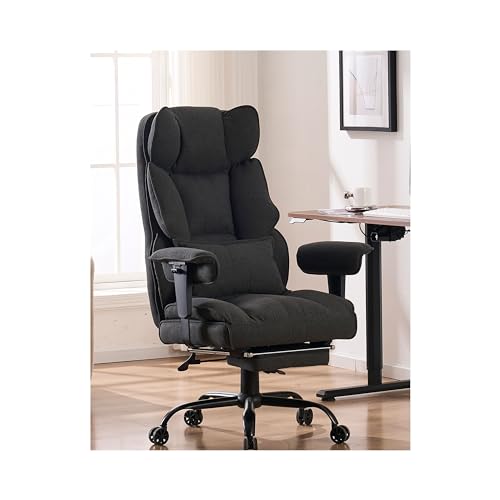 Image of Efomao Fabric Office Chair, Big and Tall Office Chair 400 lb Weight Capacity, High Back Executive Office Chair with Foot Rest, Ergonomic Office Chair for Back Pain Relief, Dark Grey
