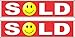2 - 6x24 Sold Happy Face Real Estate Rider Signs Red