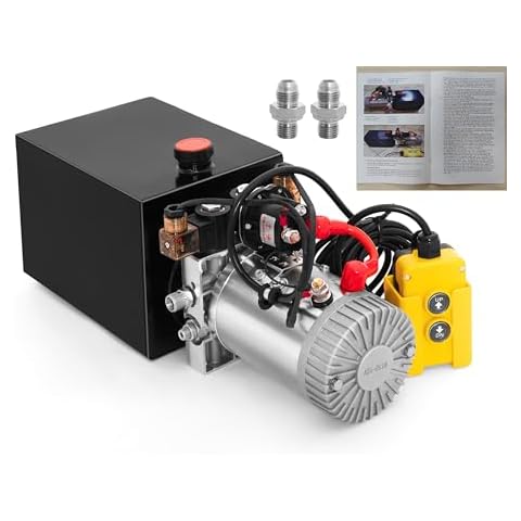 Hydraulic Pump 12V Dump Trailer Pump - Hydraulic Power Unit 8 Quart Double Acting Electric Hydraulic Pump for Dump Trailer Car Lifting (with 2pc Extra SAE #6 Connectors) Cover