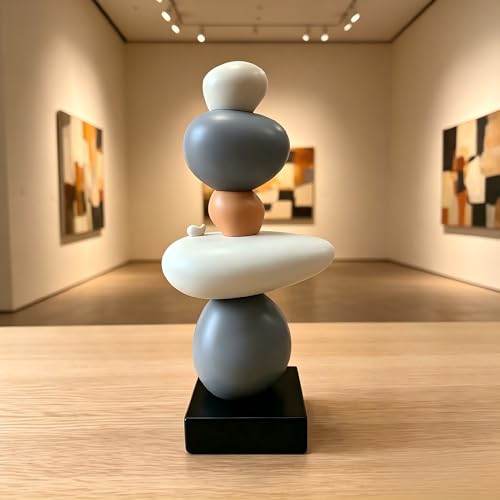 Zen Stacked Stones Sculpture, 12.6” Resin Balance Rock Statue for