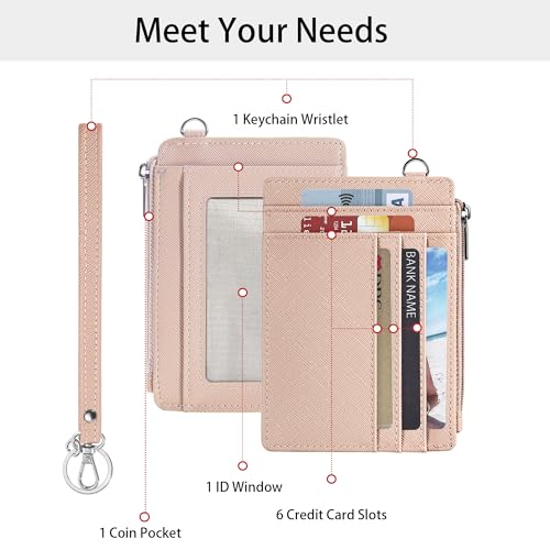 Image of SEAVILIA Small Wallet for Women Slim Wristlet Keychain Wallets RFID Credit Card Holder With Zipper Pocket, ID Window (Pink)