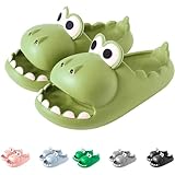 子供用夏サンダル恐竜スリッパ付き滑り止め屋内と屋外かわいい大きい口軽量スライド親子靴ビーチ/プール/シャワースリッパ(Adult 8-8.5(250mm), Green)