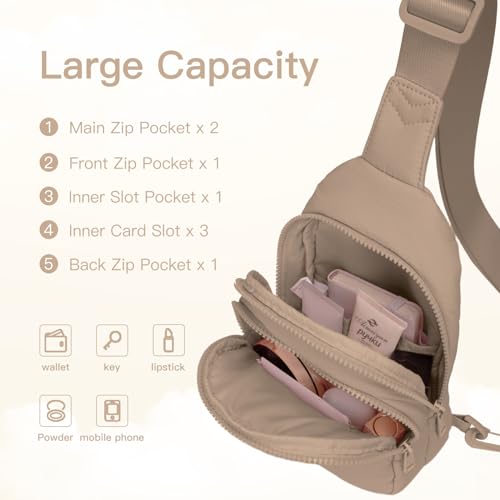Image of Viverte Quilted Puffer Crossbody Bags for Girls Gifts for Teen Girls Sling Bag Lightweight Cross Body Bubble Purse Shoulder Bag for Travel (KHAKI)