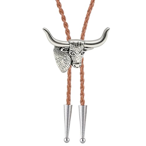 Image of Jeilwiy Bolo Tie for Men Western Cowboy Tie Necklace Gold Bolo Tie Leather Necktie Halloween Tie Accessories for Women