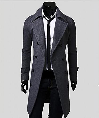 Image of SOMTHRON Men's Casual Trench Coat Slim Fit Notched Collar Long Jacket Business Overcoat Double Breasted Pea Coat