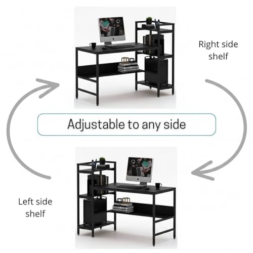 Image of TEKAVO Bravo Desktop Computer Table for Home Pc | Working Desk with CPU Space + Storage Shelf | Computer Table for Home Pc | 150 cm Long Table | Black Color