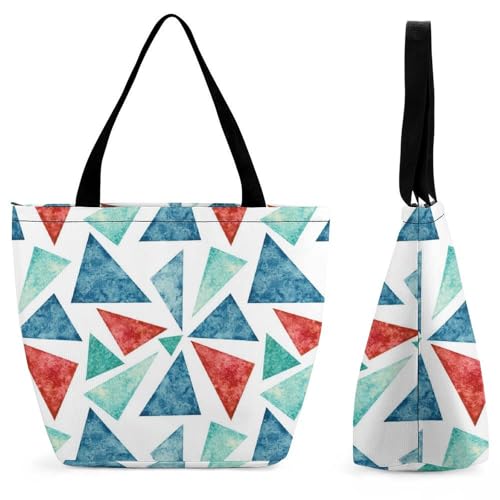 Sac à main triangles bleus et rouges spacieux contre le manque de place