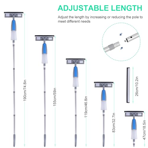 Jubor Limpiacristales 3 en 1, Profesional Limpiador de Ventanas con Pulverizador, Limpiacristales con Mango Telescópico 190cm para Ventanas Altas, Ducha, Vidrio, Automóvil - imagen 3