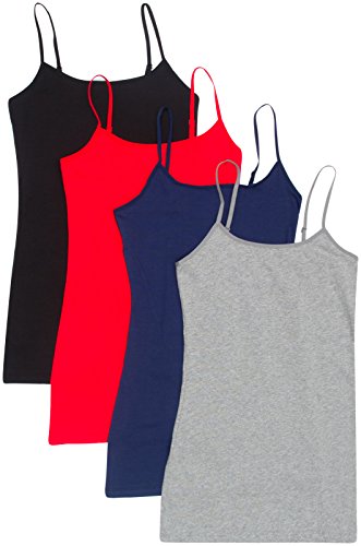 4 Pack Active Basic Women Basic Tank Tops,Black/H Gray/Navy/Red,Medium