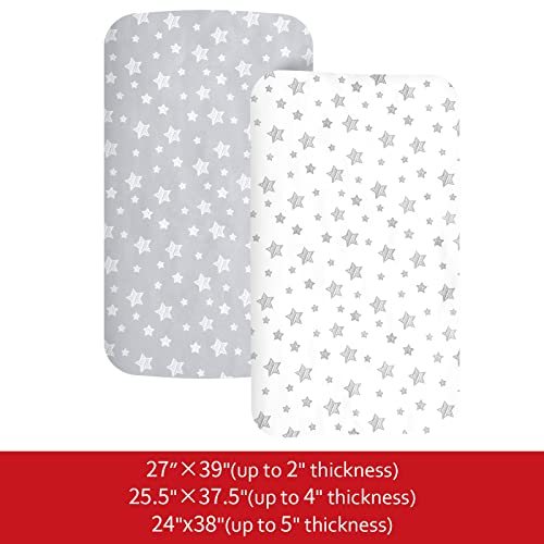 Image of Pack and Play Sheets, 2 Pack Mini Crib Sheets, Stretchy Playard Fitted Sheet, Compatible with Graco Pack n Play, Soft and Breathable Material, Grey & White