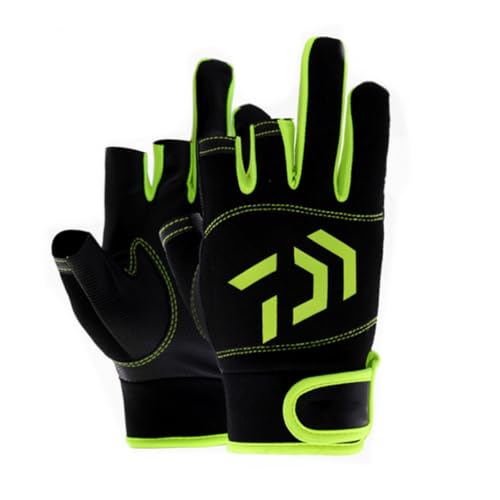 Guantes de pesca sin dedos de vela verde con protección acolchada
