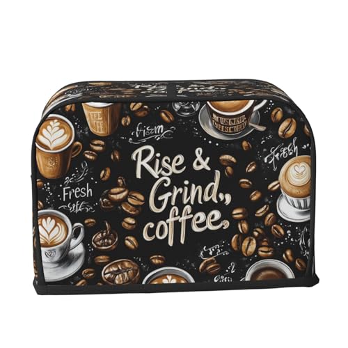 Coffee Theme Toaster Cover 2 Slice, Cute Country Bread Machine Cover, Washable Toaster Kitchen Small Appliance Cover Stain Resistant,with Top Handle