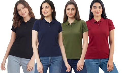 Volex Womens Polo Collar Neck T-Shirt Top (Design: Solid)|Women H...