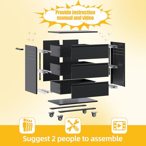 Image of 35.5 inch Rolling Tool Cabinet with 3 Drawers and Side Pegboards