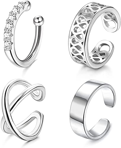 ORAZIO 4 Uds Pendientes de Plata de ley 925 Para Mujer CZ Pendientes de Cartílago de Hélice Falso Sin Perforación Pendientes Pequeños con Clip Cover