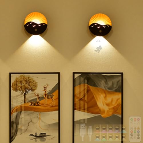 Aplique de pared LED RGB con sensor de movimiento y control remoto pack de 2 negro recargable