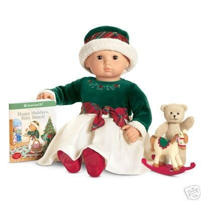American Girl Bitty Baby Evergreen Holiday Set Dress Hat Tights Shoes Toy Horse