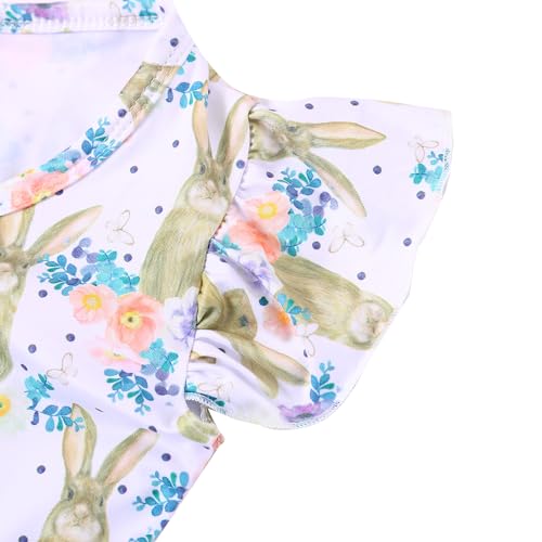 Easter Toddler Kids Girls Dress Bunny Eggs Flutter Sleeve Outfits 3-8Y3