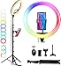 RGB Ring Light avec Trépied, OMMO 12 Pouces LED Anneau Lumineux avec Trépied 160cm et Porte-téléphone, 9 Couleur/10 Luminosité pour Photo Vidéo Selfie Maquillage Stream Youtube TikTok Vlog