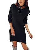 Onsoyours Damen Pullover Kleider Winterkleider Kleid Rundhals Strickkleider Langarm Mode Strickpullover Stricksweat Lose Sweatkleid Minikleid A Schwarz M