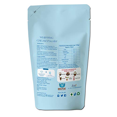 Image of BOGATCHI Whipping Cream Powder, Non GMO |Tasty | Gluten Free, Whipping Cream for Cakes, 180g, Free Measuring Spoon