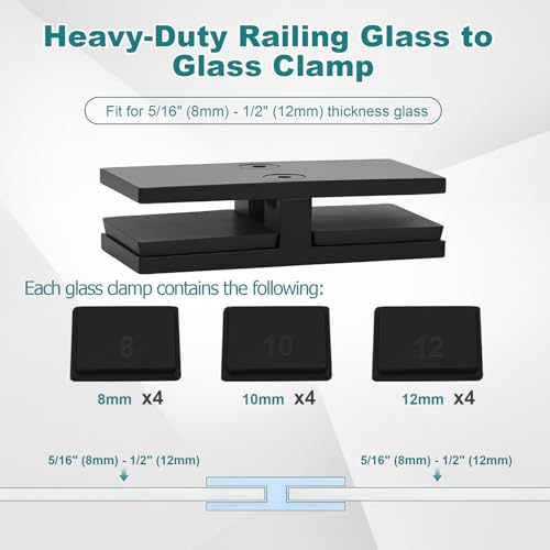 Railing Glass Clamps 4 Pack, Stainless Steel Glass to Glass Clamp, Double Sided Railing Clip Holder Heavy-Duty Bracket for Coastal Outdoor Balustrade Railing Balcony Pool Fence Stair — view 3