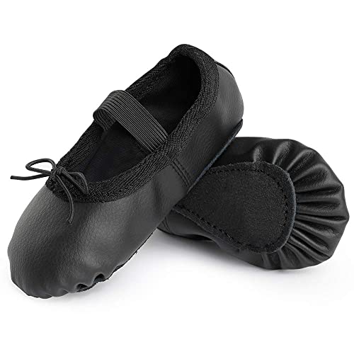 Image of Toddler Ballet Shoes for Girls Baby Ballet Slippers Leather Ballerina Flats | Full Sole Kids Dance Shoes