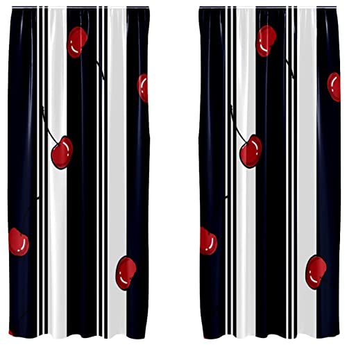 Cortinas de ventana con rayas n&aacute;uticas Red Cherry Sweety paneles decorativos para dormitorio 2