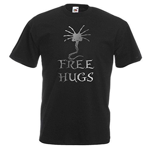 Image of Adults Free Hugs Alien Face Hugger Sci-Fi Horror Movie Unisex Black T-Shirt [Small]