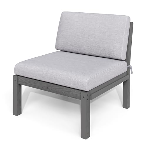 Image of Modular Outdoor Patio Furniture Armless Seat, HIPS All-Weather Outdoor Sectional Sofa with High-Density Thick Cushions, Easy Side Interlock, Patio Seat for Backyard, Balcony, Deck (Grey)