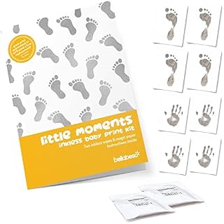 Baby Footprint Kit Twin Pack - Newborn Hand and Foot Print Gift - Eight Ready to Frame Sheets and Two Nekoosa inkless towelettes from Bella Beso