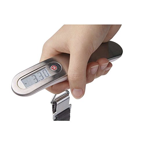 Close-up of hand holding EMOS PT-506 Digital Hanging Scale display