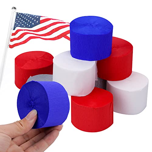 10 Rolls Patriotic Decorations Crepe Paper Streamers, 4Th Of July Streamers, 810-Feet Red White Blue Hanging Party Decoration, No Accidental Rips Crepe Paper For Independence Day Memorial #TOP3