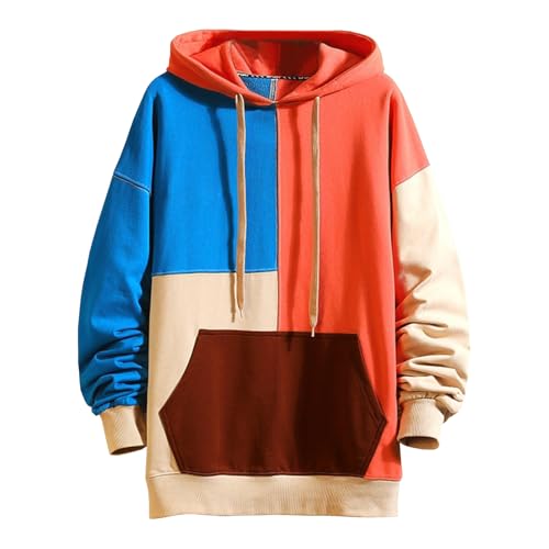 Zifipeoed Hoodie Herren Farbblock Kapuzenpullover Hip Hop Hoodies Sweatshirt Harajuku Streetwear Pullover Orange 5XL