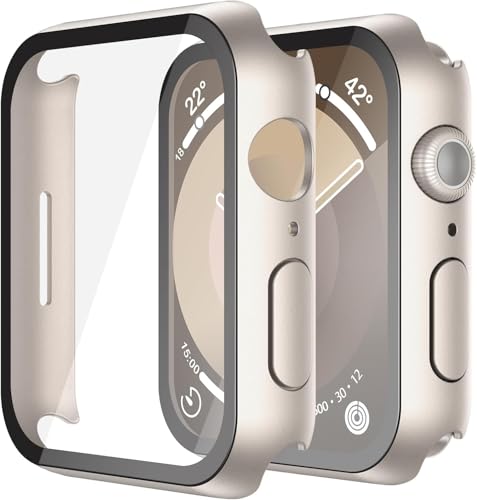 ULOE For Apple Watch Series 7 Series 8 Series 9 41mm �P�[�X, �����^ PC+�K���X�f�� �S�ʕی� �����ߗ� �����ȒP �ϏՌ� �w��h�~ ���h�~ �Ή��A�b�v���E�H�b�` 7/8/9 41mm�J�o�[�i�X�^�[��