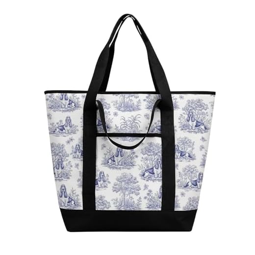 SWEET TANG Cooler Bag Insulated for Travel, Blue White Chinoiserie Floral Basset Hound Dog Food Delivery Cooler Bag for Beach, Travel, Picnics