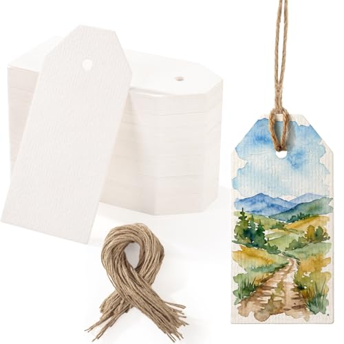 120 Pcs Watercolor Tags with Attached String, Blank Gift Tags