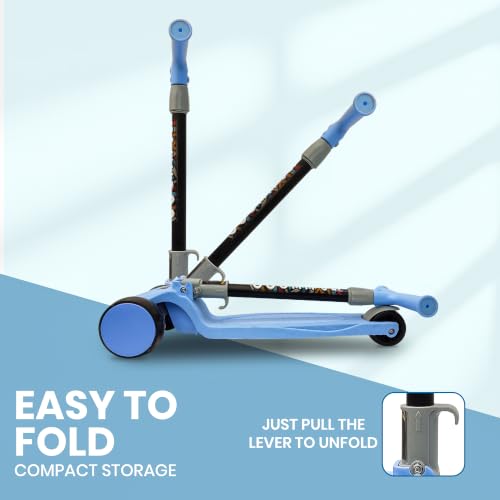 Image of NHR 3-Wheel Kick Scooter for Kids with Adjustable Height, Smart Tilt-to-Steer Balance Control, Heavy Duty PU Wheels & Rear Foot Brake (Blue)