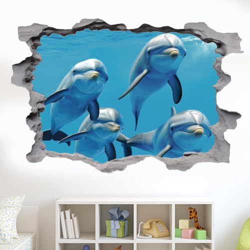SUPERDANT Stickers Muraux 3D Sous la Mer Décoration Murale 3D en Forme de Dauphins Stikers Murals en Vinyle à Décoller et à Coller pour la Maison...