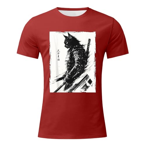 T Shirt Men's Summer Short Sleeve T-Shirt Lightweight Short Sleeve Shirt Casual Tops Leisure Soft Sports Streetwear T-Shirt Men Leisure Tops Men's T-Shirt, Brick Red, S