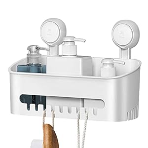 Ulinek Shower Caddy Suction Cup Shower Shelf No Drilling Rack Powerful, Bathroom Shower Hanging Organiser Removable…