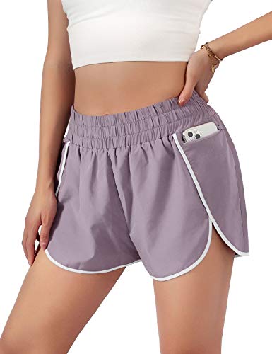 Blooming Jelly Womens Dolphin Running Shorts Sport Layer Elastic Waist Gym Active Workout Shorts with Pockets 1.75