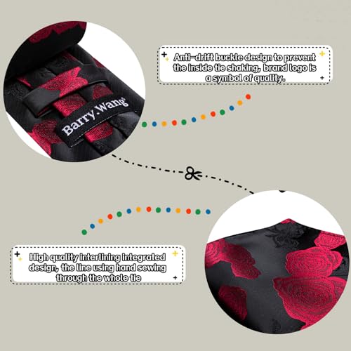 Image of Barry.Wang Flower Ties for Men Handkerchief Cufflinks Set Wedding Necktie Set Party