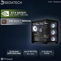 Sedatech Wasserkühlung Gaming PC • AMD Ryzen 7 9800X3D • RTX5070Ti • 32GB DDR5 • 2TB SSD M.2 • Win 11 – Ansicht 2
