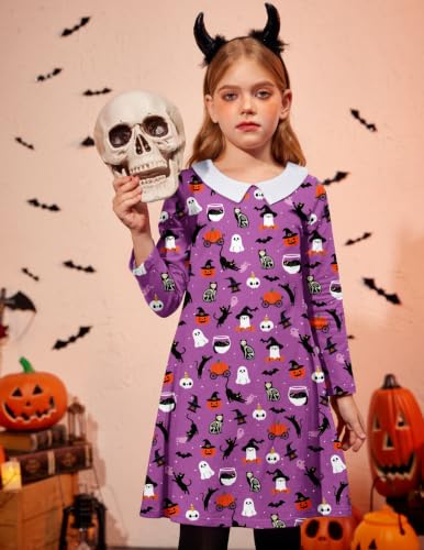 Image of Arshiner Girls Long Sleeve Vintage Peter Pan Collar T-Shirt Dress Age 4-13 Years
