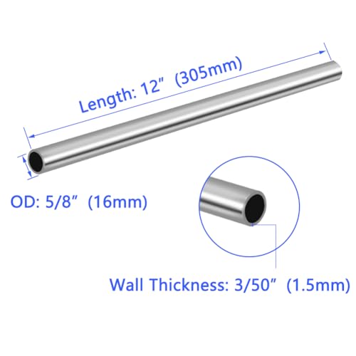 Image of 5 /8 inch OD 304 Stainless Steel Tube, Thickened Pipe Wall & Weldable Tubing, Round Metal Pipe Industrial Straight Tube 12 inch Length (2 Pcs)